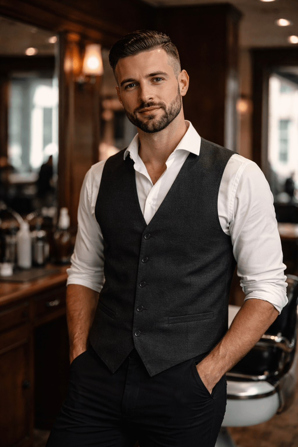 Hot towel barber portrait