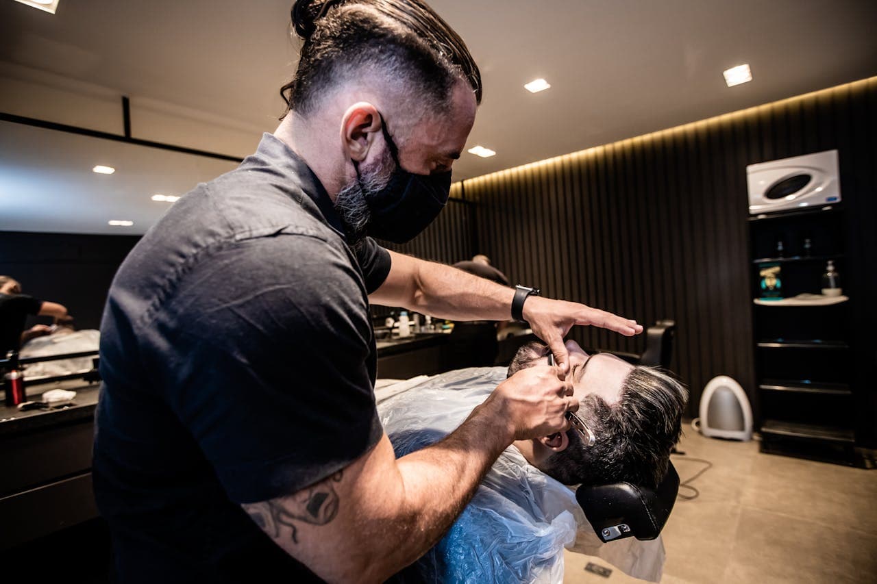 Straight razor service at the cheek line.