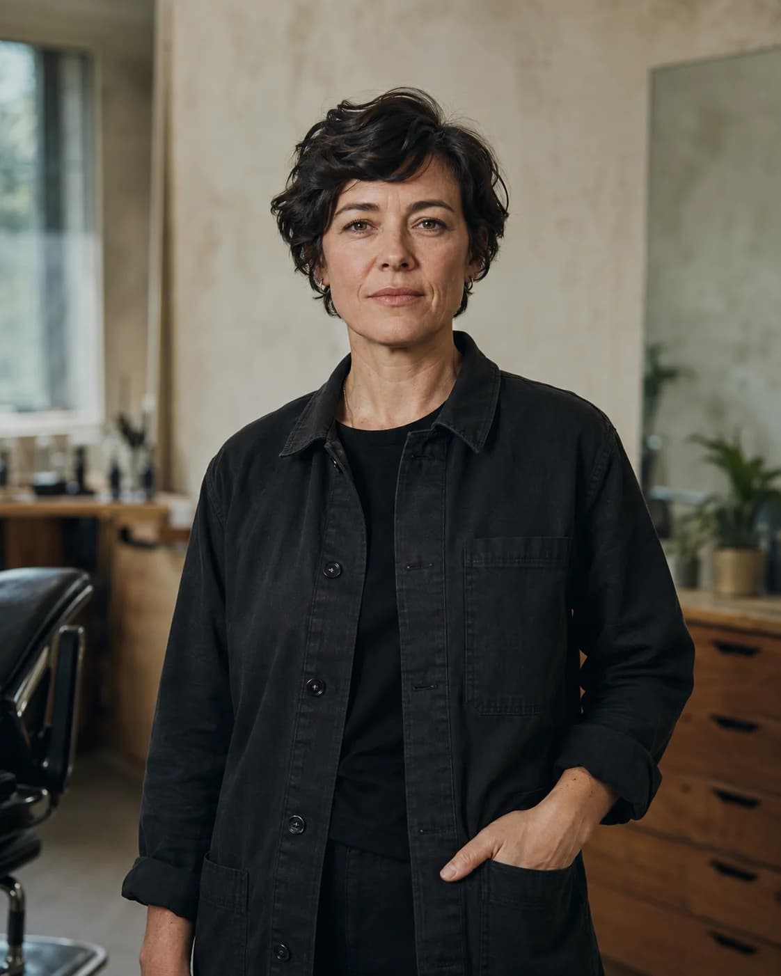 Portrait of Mara Voss in the Tenth House workshop